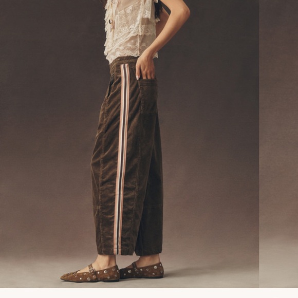 Anthropologie Brown Corduroy Pants with Pink Stripes - Picture 1 of 4